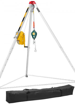 Confined Space Tripod Kit, Heavy Duty Rescue Tripod Lifting Hoist 2600 lbs Winch, 4.76 ft Adjustable Legs, 98.5 ft Cable Portable Kit, 32.8 ft Fall Protection, 5.25-8.04 ft Working Height