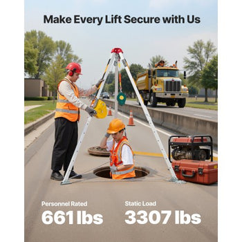 Confined Space Tripod Kit, Heavy Duty Rescue Tripod Lifting Hoist 1800 lbs Winch, 4.1 ft Adjustable Legs, 65 ft Cable Portable Kit, 32.8 ft Fall Protection, 4.40-7.05 ft Working Height