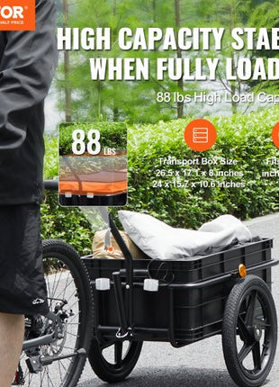 Bike Cargo Trailer, 88 lbs Load Capacity, Heavy-Duty Bicycle Wagon Cart, Foldable Compact Storage with Universal Hitch, Waterproof Cover, 16" Wheels, Safe Reflectors, Fits 24"-28" Bike Wheels