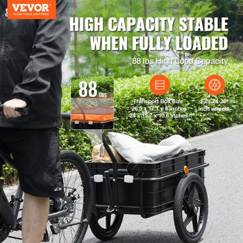 Bike Cargo Trailer, 88 lbs Load Capacity, Heavy-Duty Bicycle Wagon Cart, Foldable Compact Storage with Universal Hitch, Waterproof Cover, 16" Wheels, Safe Reflectors, Fits 24"-28" Bike Wheels