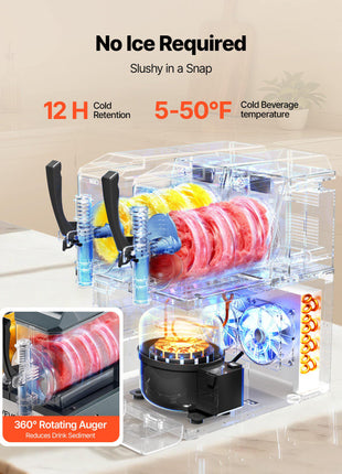 Slushie Machine, 4L/135oz x 2 Tank Slushy Machine for Home, No Ice Needed Frozen Drink Maker, Margarita Maker with Self-Cleaning, for Frozen Margaritas, Frappés, Milkshake & More