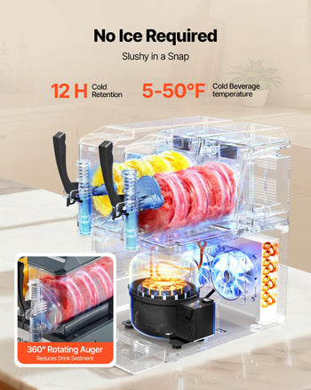 Slushie Machine, 4L/135oz x 2 Tank Slushy Machine for Home, No Ice Needed Frozen Drink Maker, Margarita Maker with Self-Cleaning, for Frozen Margaritas, Frappés, Milkshake & More