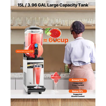 Commercial Frozen Drink Maker, 15L Single Tank Slushy Machine, 60 Cups Stainless Steel Margarita Smoothie Frozen Drink Machine, Slushie Maker for Home Party Restaurants Cafe Bars