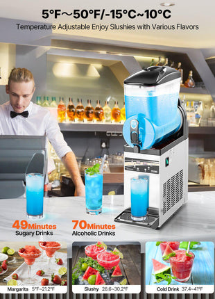 Commercial Frozen Drink Maker, 15L Single Tank Slushy Machine, 60 Cups Stainless Steel Margarita Smoothie Frozen Drink Machine, Slushie Maker for Home Party Restaurants Cafe Bars