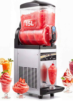 Commercial Frozen Drink Maker, 15L Single Tank Slushy Machine, 60 Cups Stainless Steel Margarita Smoothie Frozen Drink Machine, Slushie Maker for Home Party Restaurants Cafe Bars