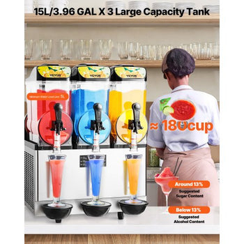Commercial Frozen Drink Maker, 15Lx3 Triple Tank Slushy Machine, 180 Cups Stainless Steel Margarita Smoothie Frozen Drink Machine, Slushie Maker for Home Party Restaurants Cafe Bars