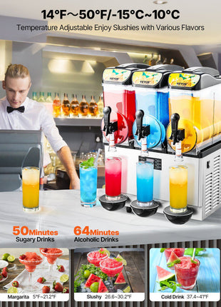 Commercial Frozen Drink Maker, 15Lx3 Triple Tank Slushy Machine, 180 Cups Stainless Steel Margarita Smoothie Frozen Drink Machine, Slushie Maker for Home Party Restaurants Cafe Bars