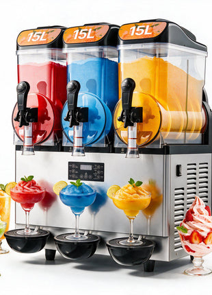 Commercial Frozen Drink Maker, 15Lx3 Triple Tank Slushy Machine, 180 Cups Stainless Steel Margarita Smoothie Frozen Drink Machine, Slushie Maker for Home Party Restaurants Cafe Bars