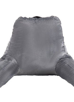 Reading Pillow, Large Size Bed Pillow with Shredded Memory Foam, Back Pillow with 3 Pockets and Washable Short Velvet Cloth, Top with Handle, for Watching TV, Reading, Gaming, Resting, Grey