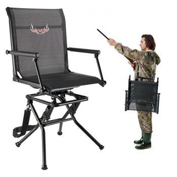 Hunting Chair, 360° Silent Swivel, Foldable Lightweight Portable Blind Chair, Heavy-Duty Steel Frame Ground Stool Seat, with Armrest, Adjustable Carry Strap, 300 Lbs Capacity for Fishing Camping