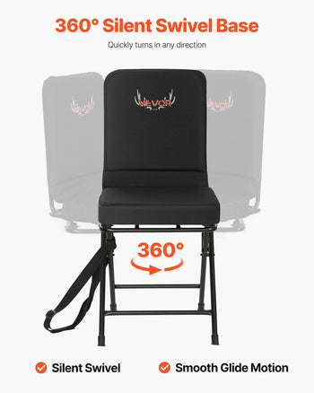 Hunting Chair, 360° Silent Swivel, Foldable Lightweight Portable Blind Chair, Heavy-Duty Steel Frame Ground Stool Seat, with Adjustable Shoulder Strap, 300 Lbs Capacity for Fishing, Camping