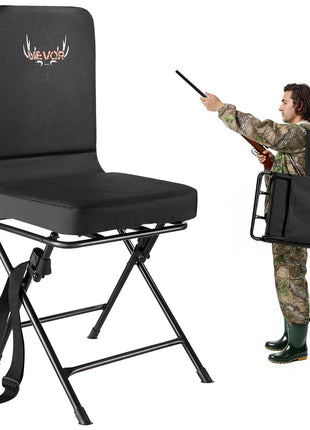 Hunting Chair, 360° Silent Swivel, Foldable Lightweight Portable Blind Chair, Heavy-Duty Steel Frame Ground Stool Seat, with Adjustable Shoulder Strap, 300 Lbs Capacity for Fishing, Camping