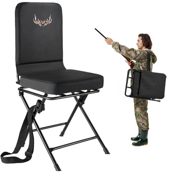 Hunting Chair, 360° Silent Swivel, Foldable Lightweight Portable Blind Chair, Heavy-Duty Steel Frame Ground Stool Seat, with Adjustable Shoulder Strap, 300 Lbs Capacity for Fishing, Camping