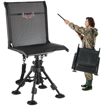 Hunting Chair, 360° Silent Swivel, Foldable Portable Blind Chair, Heavy-Duty Steel Frame Ground Stool Seat with Anti-Sink Swivel Feet, Height Adjustable, 350 Lbs Capacity for Fishing Camping