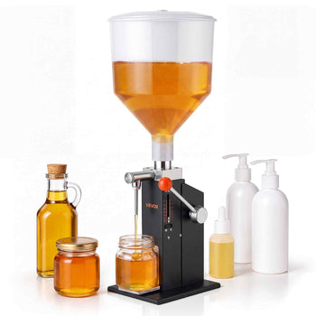 Manual Filling Machine, 5-60 ml, 10 L Hopper, Paste Liquid Filler, for Water, Honey, Oil, Shampoo and Lotion, Anti-Drip Nozzle, Adjustable Bottle Stand, Carbon Steel Body, Effort-Saving Handle