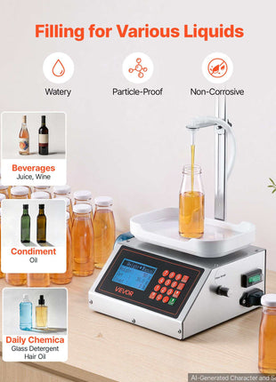 Liquid Filling Machine, 2-300 g Recommend Automatic Bottle Filler, for Water, Beverages, Oils, Digital Weighing, Adjustable Stand, Stainless Steel Body, 6 Memory Presets, Anti-Drip Nozzle