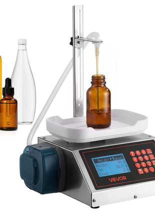 Liquid Filling Machine, 2-300 g Recommend Automatic Bottle Filler, for Water, Beverages, Oils, Digital Weighing, Adjustable Stand, Stainless Steel Body, 6 Memory Presets, Anti-Drip Nozzle