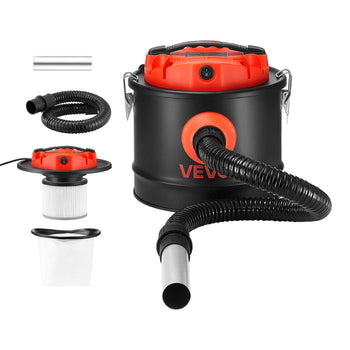 Ash Vacuum 2.6 Gallon, 1200W Powerful Fireplace Cleaner Steel Body, for Fireplace, Pellet Stoves, Wood Stoves, Fire Pit, Grills, Double Stage Filtration System, 2.7 FT Hose, Black & Orange