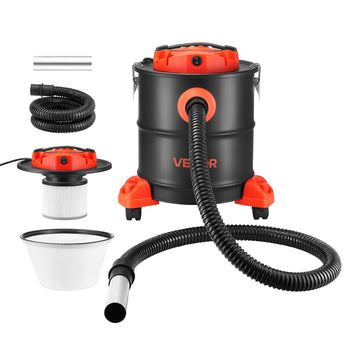 Ash Vacuum 5.3 Gallon, 1200W Powerful Fireplace Cleaner with Casters, for Fireplace, Pellet Stove, Wood Stoves, Fire Pit, Grills, Steel Body, Double Stage Filtration, 5 FT Hose, Black & Orange