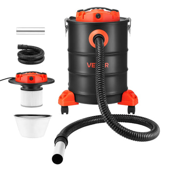 Ash Vacuum 6 Gallon, 1200W Powerful Fireplace Cleaner with Casters, for Fireplaces, Pellet Stoves, Wood Stoves, Fire Pits, Grills, Steel Body, Double Stage Filtration, 5 FT Hose, Black & Orange