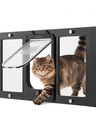 Cat Door for Window, Adjustable to Fit Window Width 31"-36", 4 Secure Lock Modes, Aluminum Frame and High-Transparency Glass, Magnetic Closure, Weatherproof Quick-Fit Pet Door for Cats, Black