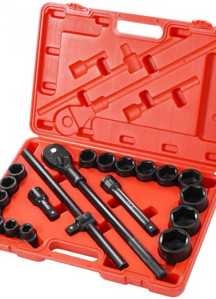 3/4 in Drive Impact Socket Set, 21 Pieces SAE 3/4 in to 2 in, 6 Point Cr-V Alloy Steel for Auto Repair, Easy-to-Read Size Markings, Includes Extension Bars, Ratchet Handle and Storage Case