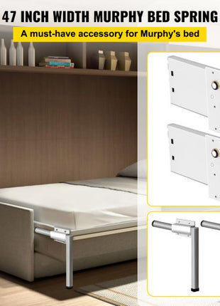 Murphy Mounting Wall Springs Mechanism Heavy Duty Support Hardware DIY Kit for Queen Twin Size Bed (Horizontal), White
