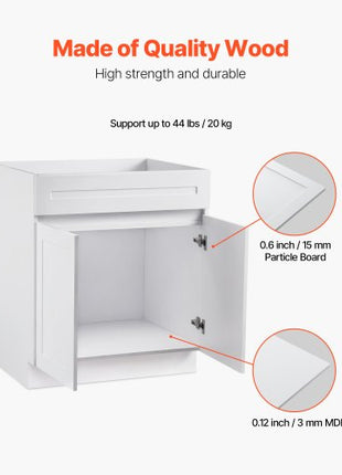 White Shaker Base Cabinet, 30-Inch Unassembled Sink Base Cabinet, 30" W x 24" D x 34.5" H Ready to Assemble Cabinet with Soft-Close Doors and Adjustable Shelf, for Home Office