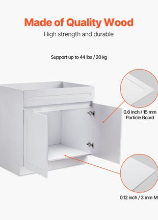 White Shaker Base Cabinet, 36-Inch Unassembled Sink Base Cabinet, 36" W x 24" D x 34.5" H Ready to Assemble Cabinet with Soft-Close Doors and Adjustable Shelf, for Home Office