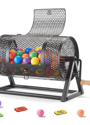 Raffle Ticket Spinner, 11.6" x 6.6" Holds 2500 Tickets or 100 Ping Pong Balls, Raffle Drum Lottery Spinning Cage with Reinforced Handle, Stable Triangular Stand, for Events and Gatherings, Black