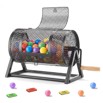 Raffle Ticket Spinner, 11.6" x 6.6" Holds 2500 Tickets or 100 Ping Pong Balls, Raffle Drum Lottery Spinning Cage with Reinforced Handle, Stable Triangular Stand, for Events and Gatherings, Black