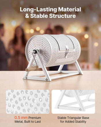 Raffle Ticket Spinner, 11.6" x 6.6" Holds 2500 Tickets or 100 Ping Pong Balls, Raffle Drum Lottery Spinning Cage with Reinforced Handle, Stable Triangular Stand, for Events and Gatherings, White