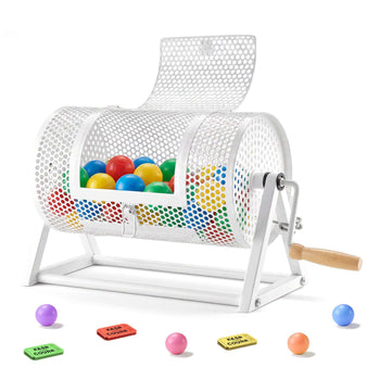 Raffle Ticket Spinner, 11.6" x 6.6" Holds 2500 Tickets or 100 Ping Pong Balls, Raffle Drum Lottery Spinning Cage with Reinforced Handle, Stable Triangular Stand, for Events and Gatherings, White