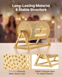 Raffle Ticket Spinner, 11.6" x 6.6" Holds 2500 Tickets or 100 Ping Pong Balls, Raffle Drum Lottery Spinning Cage with Reinforced Handle, Stable Triangular Stand, for Events and Gatherings, Gold