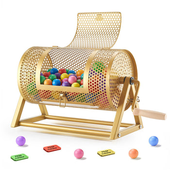 Raffle Ticket Spinner, 11.6" x 6.6" Holds 2500 Tickets or 100 Ping Pong Balls, Raffle Drum Lottery Spinning Cage with Reinforced Handle, Stable Triangular Stand, for Events and Gatherings, Gold