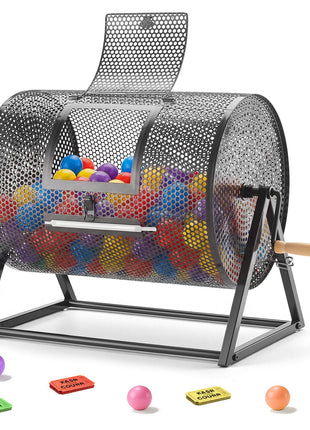 Raffle Ticket Spinner, 16.1" x 11.9" Holds 5000 Tickets or 200 Ping Pong Balls, Raffle Drum Lottery Spinning Cage with Reinforced Handle, Stable Triangular Stand, for Events, Gatherings, Black