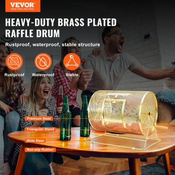 Raffle Drum, Holds 5000 Tickets or 200 Ping Pong Balls, Metal Lottery Spinning Drawing with Wooden Turning Handle,16.1 x ?12 inch Brass Plated Raffle Ticket Spinning Cage, for Bingo Ballot Part