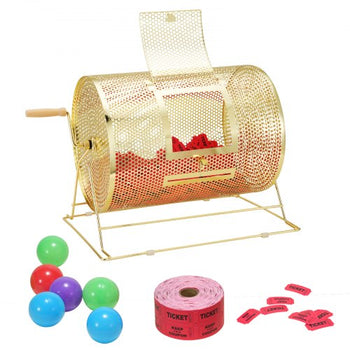 Raffle Drum, Holds 5000 Tickets or 200 Ping Pong Balls, Metal Lottery Spinning Drawing with Wooden Turning Handle,16.1 x ?12 inch Brass Plated Raffle Ticket Spinning Cage, for Bingo Ballot Part