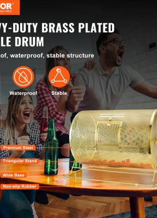 Raffle Drum,Holds 10000 Tickets or 300 Ping Pong Balls, Metal Lottery Spinning Drawing with Wooden Turning Handle, 14.8 x ?21.26 inch Brass Plated Raffle Ticket Spinning Cage, for Bingo Ballot