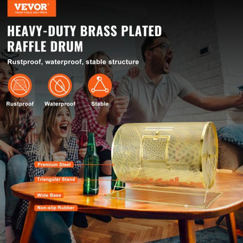 Raffle Drum,Holds 10000 Tickets or 300 Ping Pong Balls, Metal Lottery Spinning Drawing with Wooden Turning Handle, 14.8 x ?21.26 inch Brass Plated Raffle Ticket Spinning Cage, for Bingo Ballot