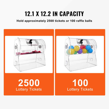 Acrylic Raffle Drum, Professional Raffle Ticket Spinning Cage with 2 Keys, Transparent Lottery Spinning Drawing, Holds 2500 Tickets or 100 Raffle Balls,Raffle Ticket Box for Lottery Games Bingo