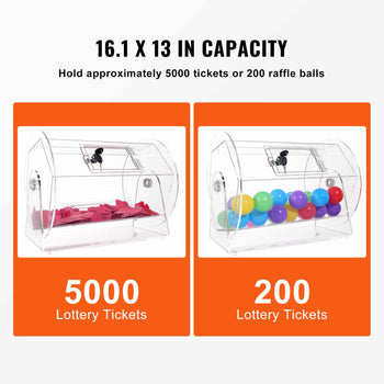 Acrylic Raffle Drum,Professional Raffle Ticket Spinning Cage with 2 Keys, Transparent Lottery Spinning Drawing, Holds 5000 Tickets or 200 Raffle Balls, Raffle Ticket Box for Lottery Games Bingo