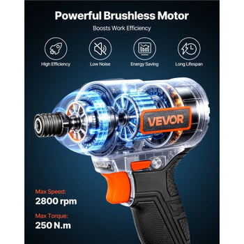 Impact Driver, 1/4 Inch, 2800 RPM Max Speed, 20 V Brushless Motor, Electric Cordless Impact Driver Kit with Battery and Charger, 20 Bits, LED Work Light, for Furniture, Electrical, Home Repairs