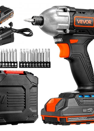 Impact Driver, 1/4 Inch, 2800 RPM Max Speed, 20 V Brushless Motor, Electric Cordless Impact Driver Kit with Battery and Charger, 20 Bits, LED Work Light, for Furniture, Electrical, Home Repairs