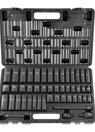 48-piece black socket set in durable carrying case, ideal for automotive and mechanical repairs.
