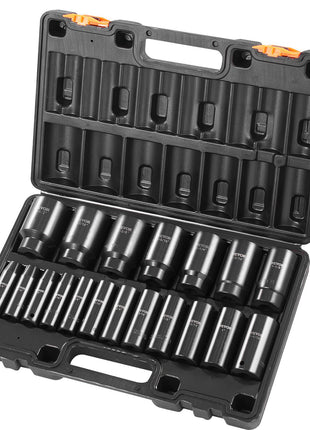 Impact Socket Set, 1/2" 19 Piece Impact Sockets, Deep Socket, 6-Point Sockets, 1/2 Inches Drive Socket Set Impact 3/8 inch - 1-1/2 inch, Cr-V Rugged Construction, with a Storage Cage