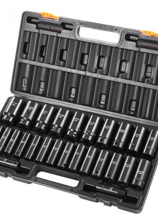 Impact Socket Set, 1/2" 26 Piece Impact Sockets, Deep Socket, 6-Point Sockets, 1/2 Inches Drive Socket Set Impact Metric 10mm - 36mm, Cr-V Rugged Construction, with a Storage Cage