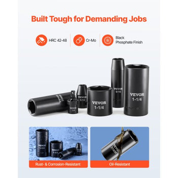 210 Piece Drive Impact Socket Set, 1/4, 3/8, 1/2 Inch, 6 Point Deep & Shallow Impact Sockets, SAE (3/16 to 1-1/4 in) and Metric (4 to 32 mm) Sizes with Extension Bars, Cr-V Steel, Carrying Case