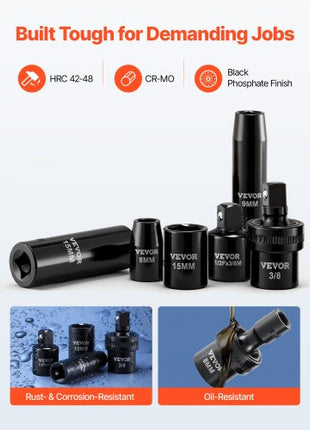 3/8 in Drive Impact Socket Set, 67 Piece, 6 Point Shallow & Deep Impact Sockets, SAE (5/16 in to 3/4 in) and Metric (8 mm to 19 mm), Swivel Sockets, Adapters, Cr-V & Cr-Mo Steel, Carrying Case