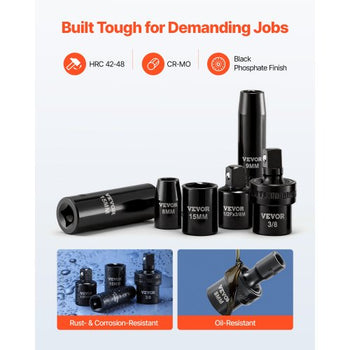3/8 in Drive Impact Socket Set, 67 Piece, 6 Point Shallow & Deep Impact Sockets, SAE (5/16 in to 3/4 in) and Metric (8 mm to 19 mm), Swivel Sockets, Adapters, Cr-V & Cr-Mo Steel, Carrying Case